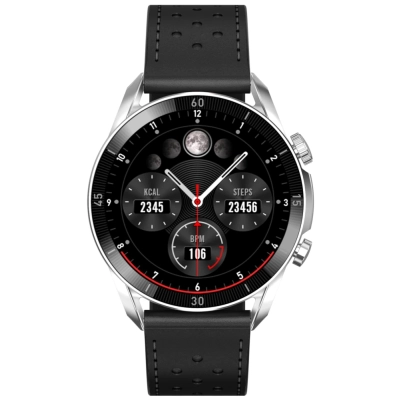 Smartwatch Garett V10 srebrno-czarny skórzany